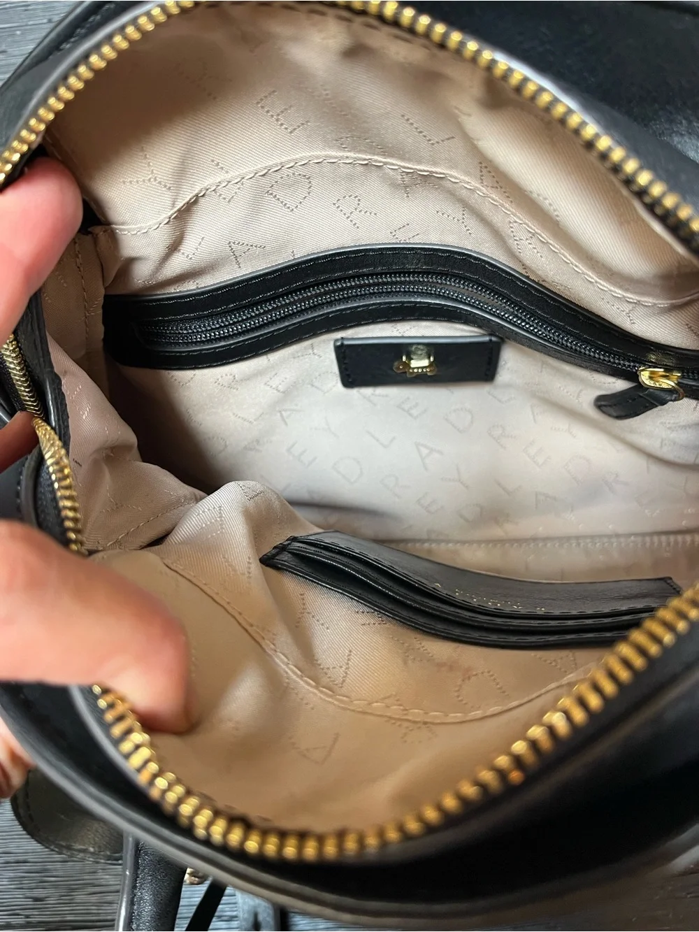 Radley London Pebbled Leather Crossbody Gold Hardware Quiet Luxury Satchel